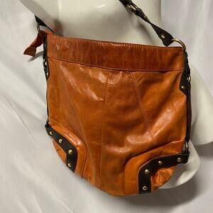 Tasche Purse  Burnt Orange Leather Vintage Satchel Rusty Brown EUC
